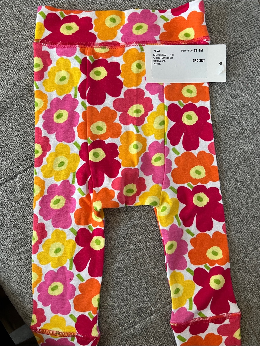 Marimekko Pink Orange Yellow Floral Kids Leggings - Picture 2 of 3
